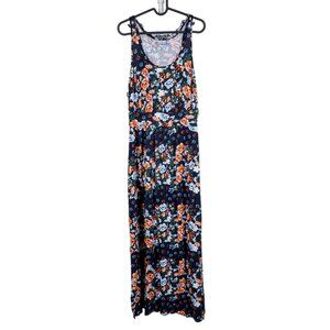 Mercatto Maxi Dress M Womens Floral Blue Orange Sleeveless Stretch Summer